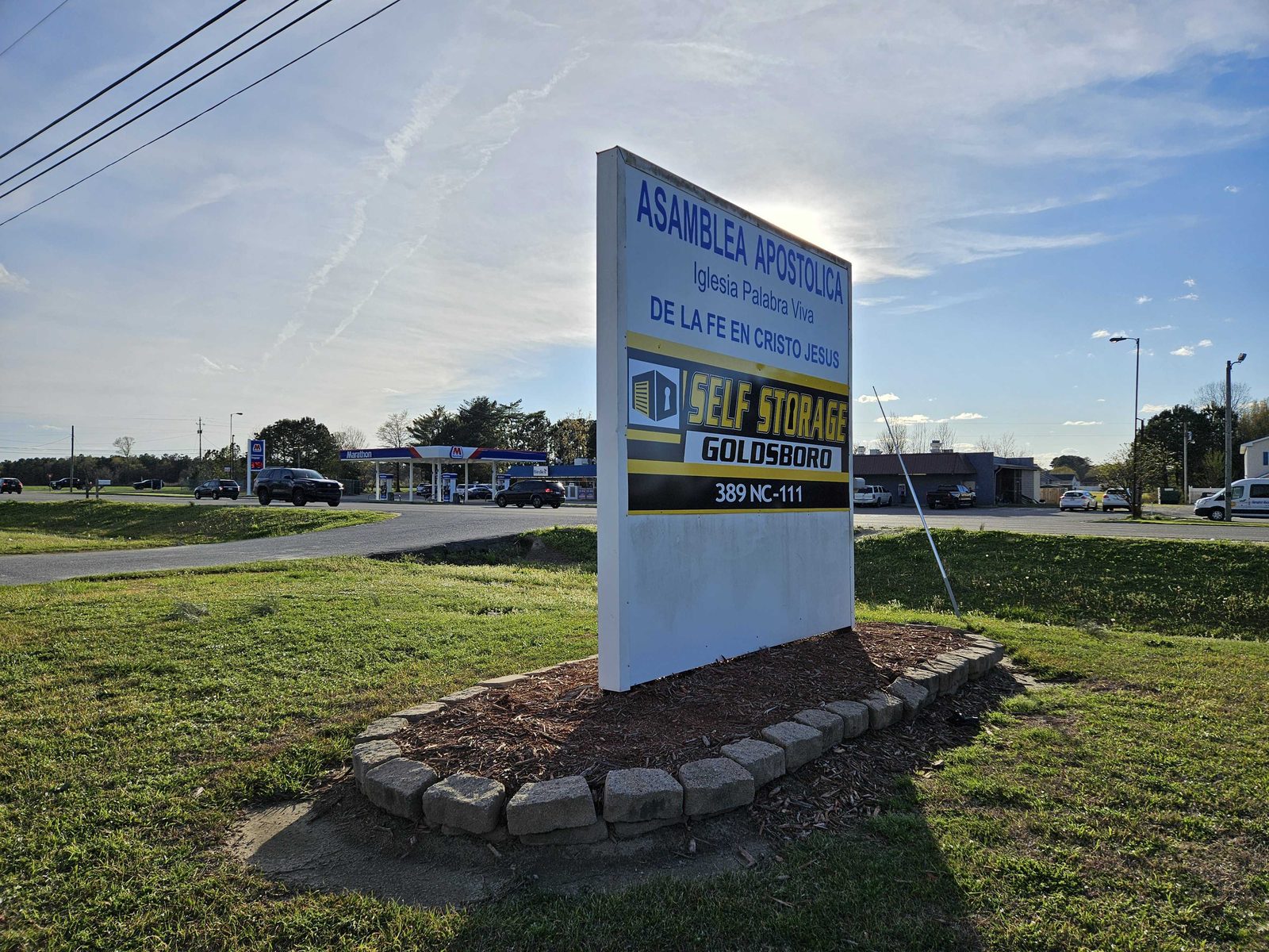 Self Storage Goldsboro roadside sign at 389 NC-111