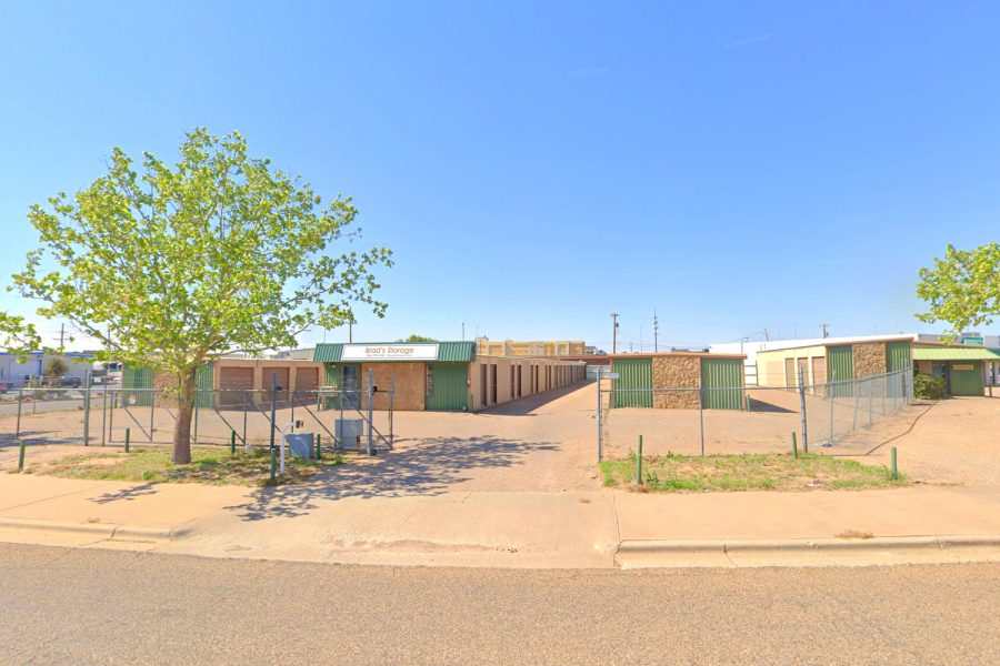 Ground-level drive-up self storage units at Valora Storage on 50th Street in south Lubbock, Texas