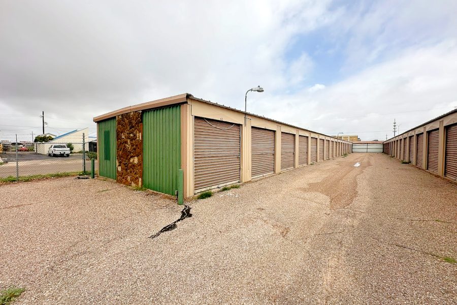 Wide range of ground-level drive-up storage bays at Valora Storage in Lubbock, Texas