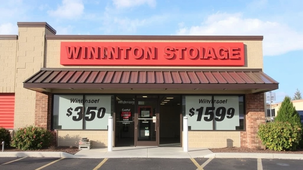 Winston-Salem storage facility exterior with clear pricing signage